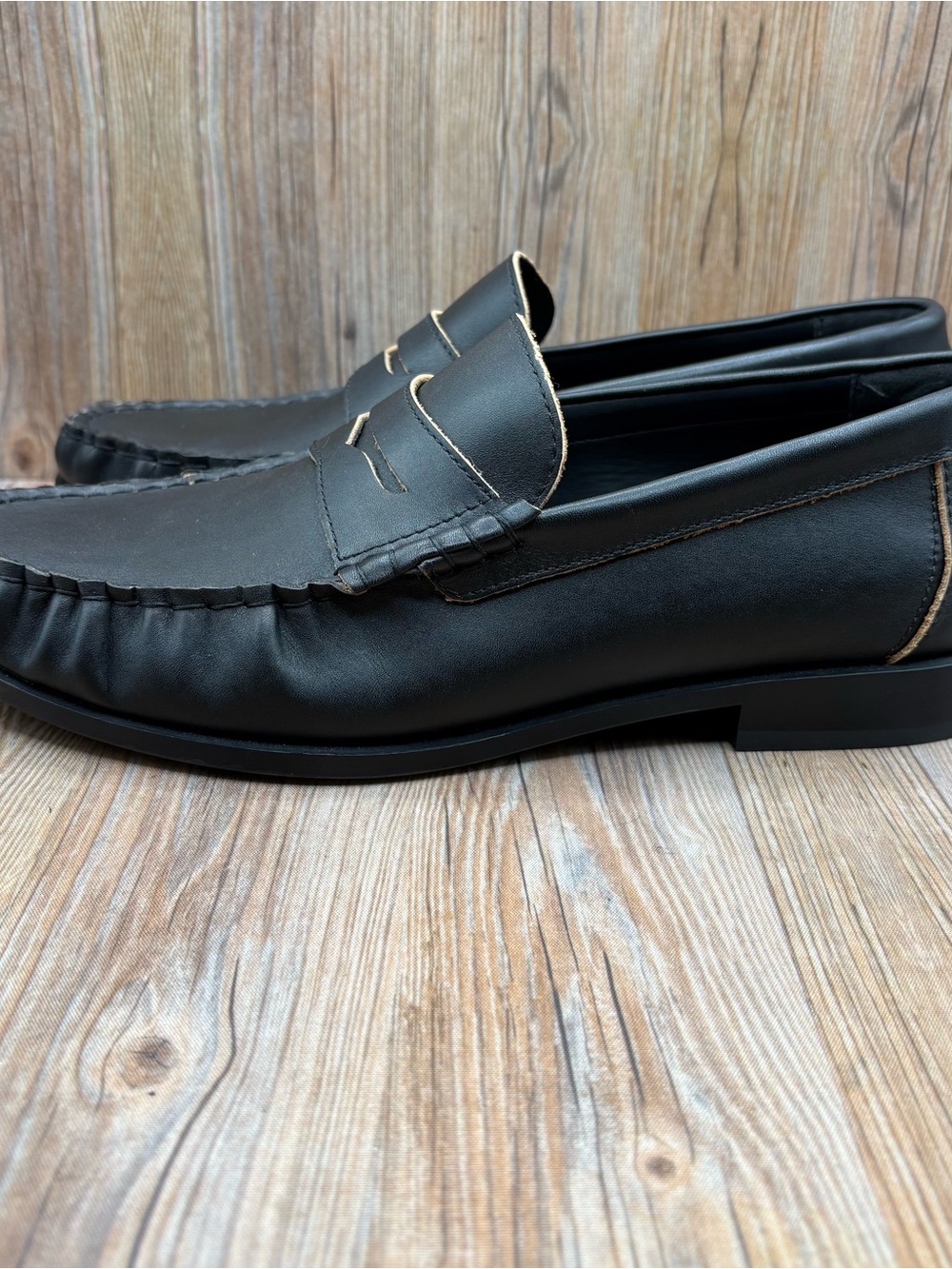 Zara Mens Penny Loafers Classic Leather Black Slip On EU 43 - Picture 3 of 8